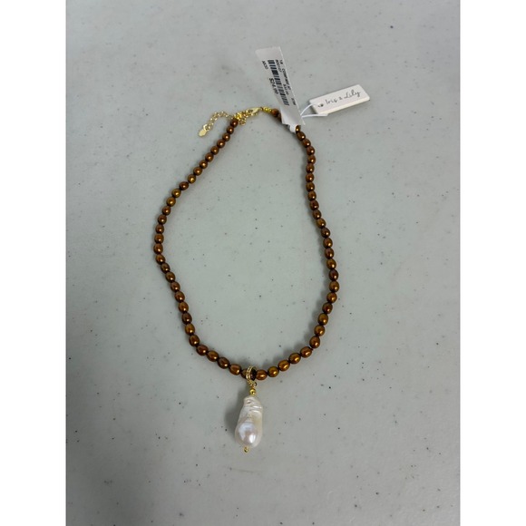 Iris & Lily Jewelry - Iris & Lily Brown Freshwater Pearl Necklace with White Baroque Pearl Pendant NEW